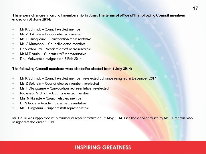 17 There were changes in council membership in June. The terms of office of