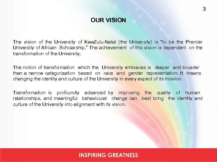 3 OUR VISION The vision of the University of Kwa. Zulu-Natal (the University) is