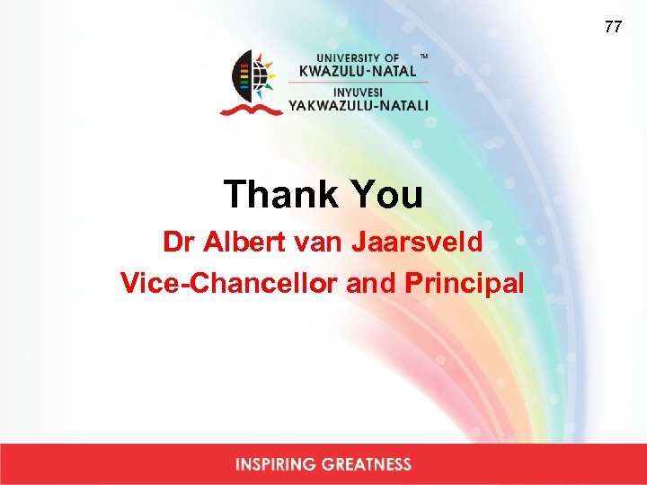 77 Thank You Dr Albert van Jaarsveld Vice-Chancellor and Principal 