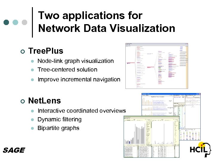 Two applications for Network Data Visualization ¢ Tree. Plus l Node-link graph visualization Tree-centered