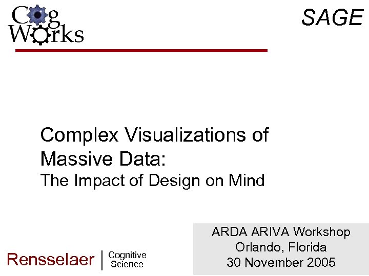 SAGE Complex Visualizations of Massive Data: The Impact of Design on Mind Rensselaer Cognitive