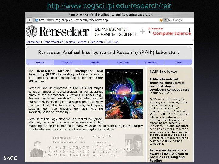 http: //www. cogsci. rpi. edu/research/rair SAGE 