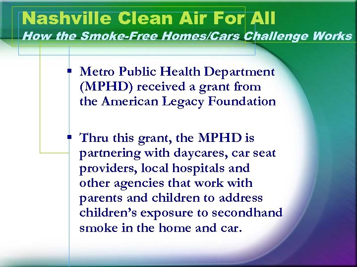 Nashville Clean Air For All How the Smoke-Free Homes/Cars Challenge Works § Metro Public