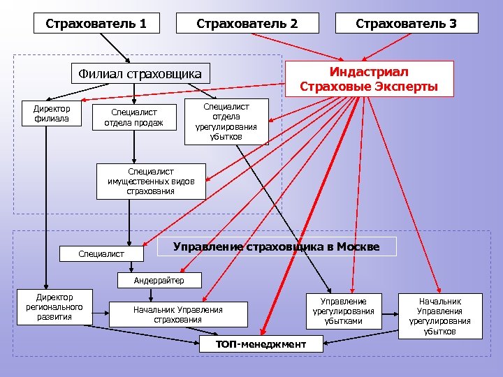 Страхователь 1 Страхователь 2 Индастриал Страховые Эксперты Филиал страховщика Директор филиала Страхователь 3 Специалист