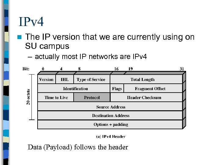 IPv 4 n The IP version that we are currently using on SU campus