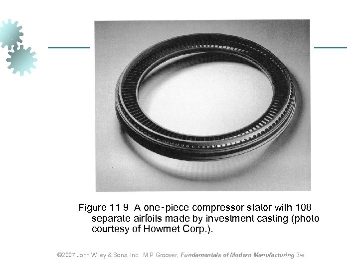 Investment Casting Figure 11 9 A one‑piece compressor stator with 108 separate airfoils made