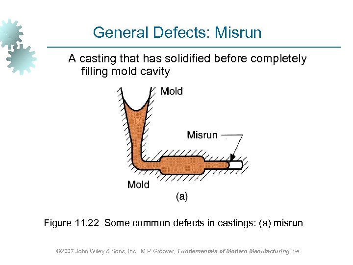 General Defects: Misrun A casting that has solidified before completely filling mold cavity Figure