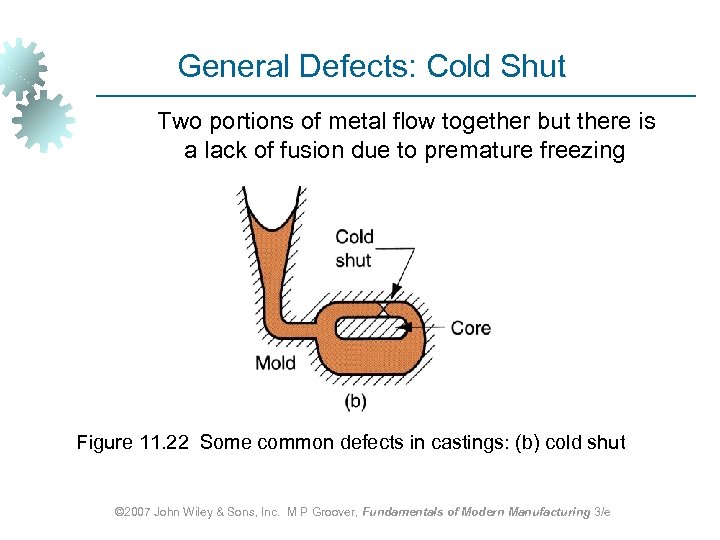 General Defects: Cold Shut Two portions of metal flow together but there is a