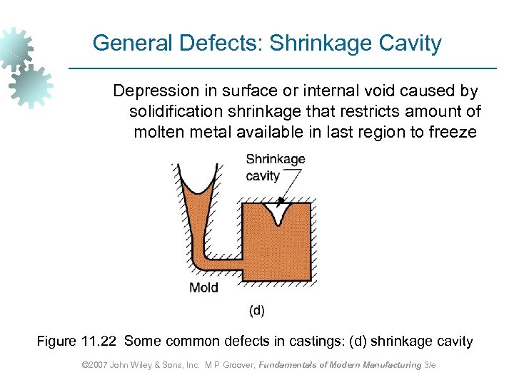 General Defects: Shrinkage Cavity Depression in surface or internal void caused by solidification shrinkage