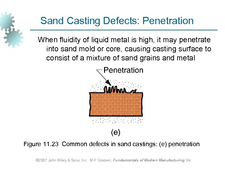 Sand Casting Defects: Penetration When fluidity of liquid metal is high, it may penetrate