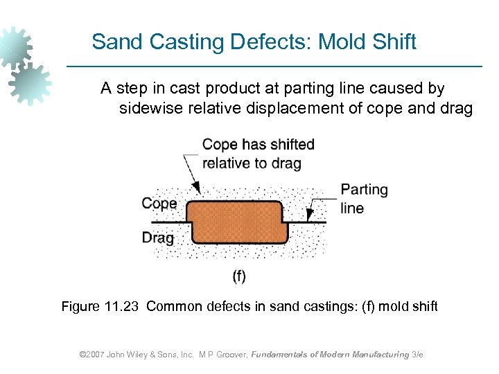 Sand Casting Defects: Mold Shift A step in cast product at parting line caused