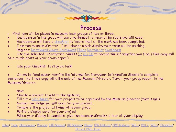 · First, Process you will be placed in museum team groups of two or