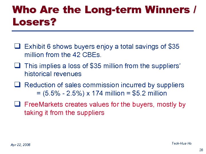 Who Are the Long-term Winners / Losers? q Exhibit 6 shows buyers enjoy a