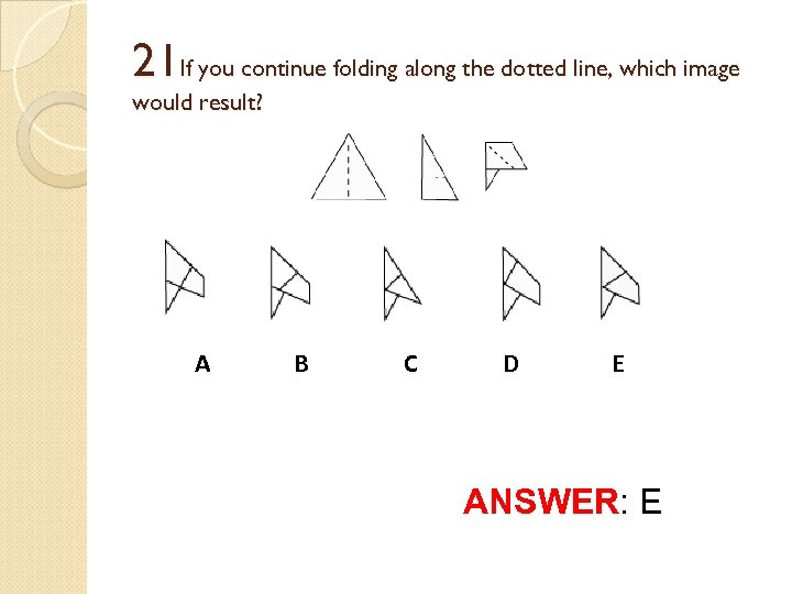 21 If you continue folding along the dotted line, which image would result? A