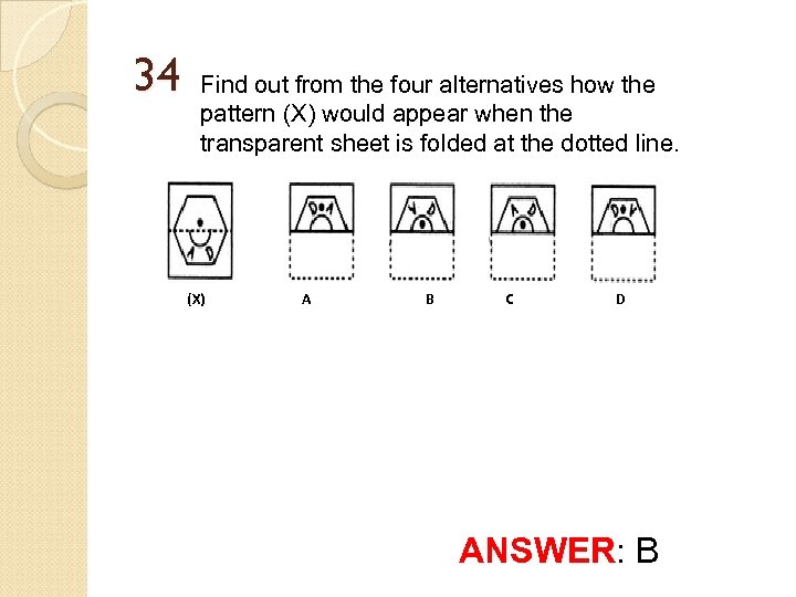 34 Find out from the four alternatives how the pattern (X) would appear when