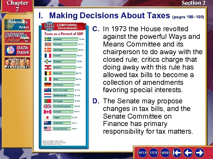 I. Making Decisions About Taxes (pages 189– 190) C. In 1973 the House revolted