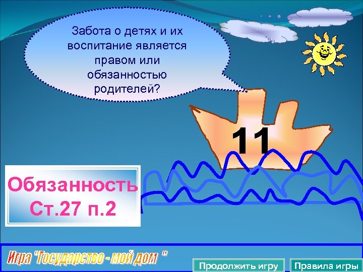 Забота о детях и их воспитание является правом или обязанностью родителей? Обязанность Ст. 27