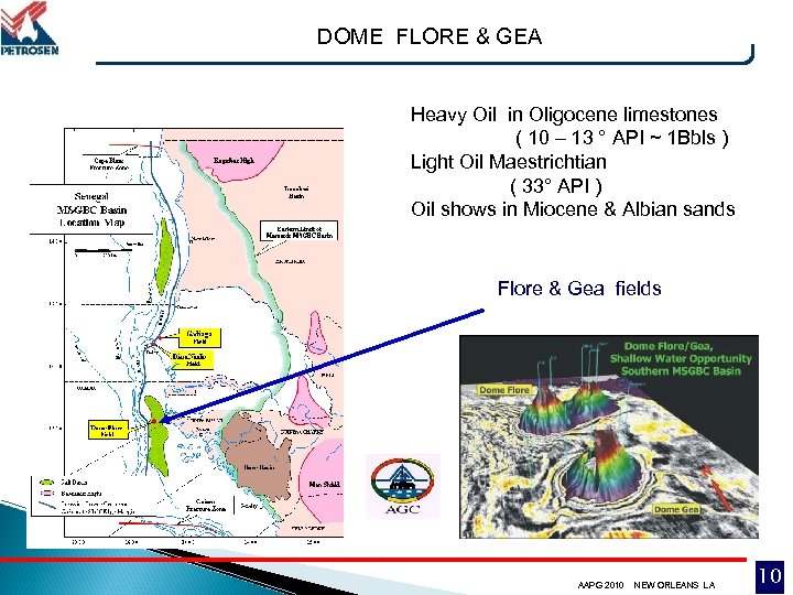 DOME FLORE & GEA Heavy Oil in Oligocene limestones ( 10 – 13 °