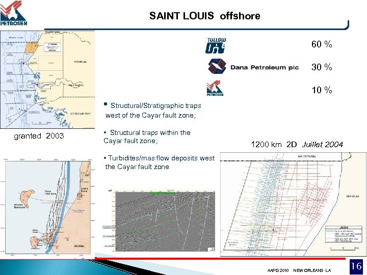 SAINT LOUIS offshore 60 % 30 % 10 % • Structural/Stratigraphic traps west of