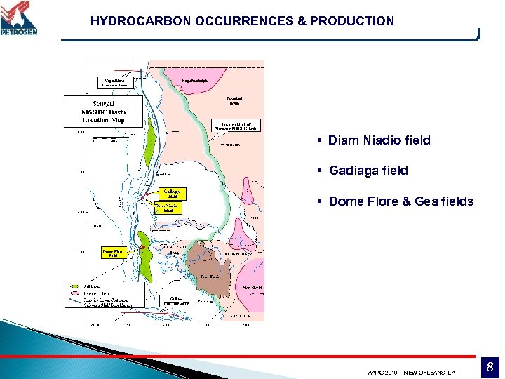 HYDROCARBON OCCURRENCES & PRODUCTION • Diam Niadio field • Gadiaga field • Dome Flore