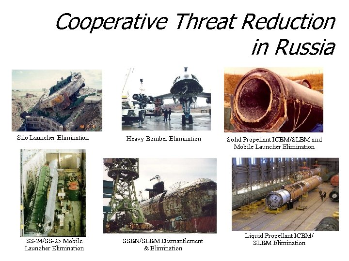 Cooperative Threat Reduction in Russia Silo Launcher Elimination Heavy Bomber Elimination SS-24/SS-25 Mobile Launcher