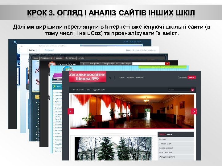 Далі ми вирішили переглянути в Інтернеті вже існуючі шкільні сайти (в тому числі і
