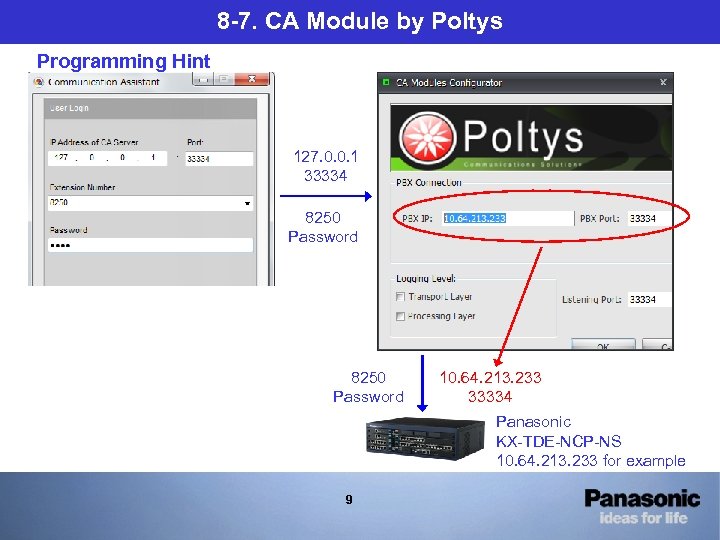 8 -7. CA Module by Poltys Programming Hint 127. 0. 0. 1 33334 8250