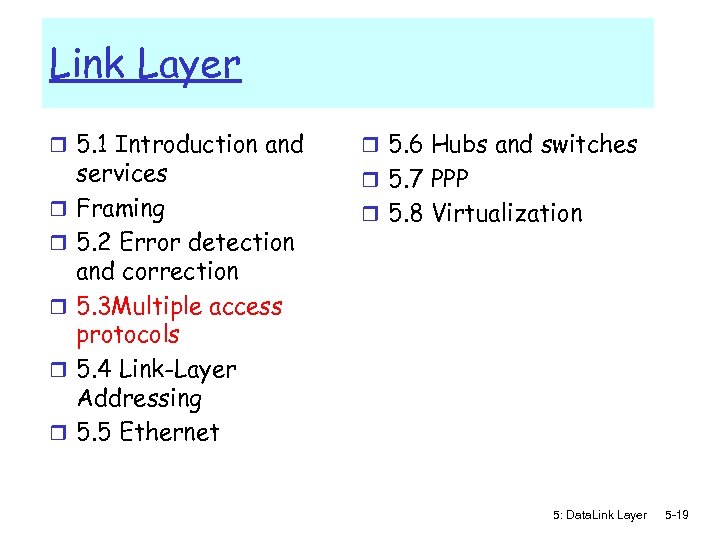 Link Layer r 5. 1 Introduction and r r r services Framing 5. 2