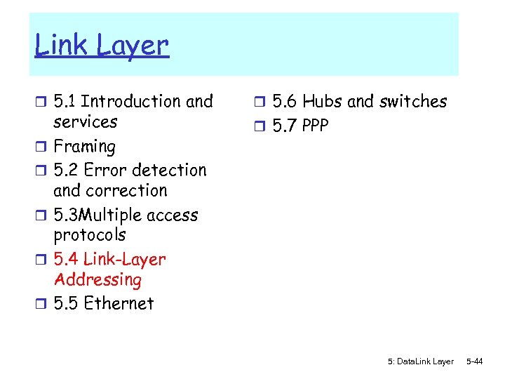Link Layer r 5. 1 Introduction and r r r services Framing 5. 2