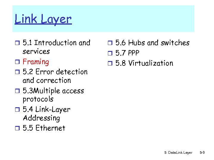 Link Layer r 5. 1 Introduction and r r r services Framing 5. 2