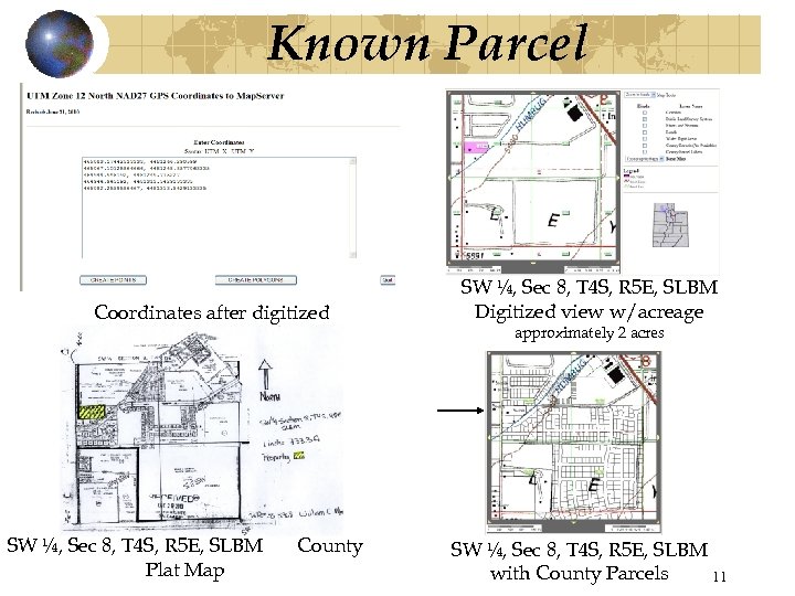 Known Parcel Coordinates after digitized SW ¼, Sec 8, T 4 S, R 5