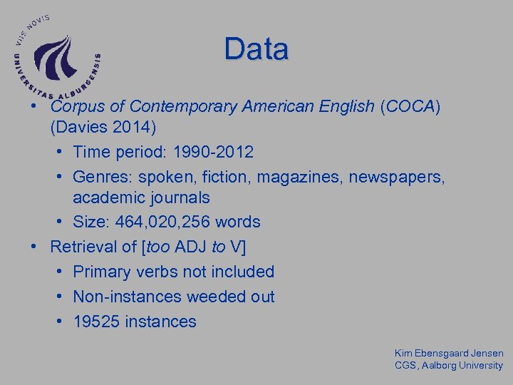 Data • Corpus of Contemporary American English (COCA) (Davies 2014) • Time period: 1990