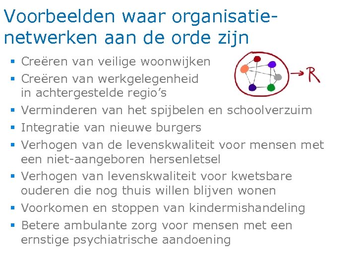 Voorbeelden waar organisatienetwerken aan de orde zijn § Creëren van veilige woonwijken § Creëren