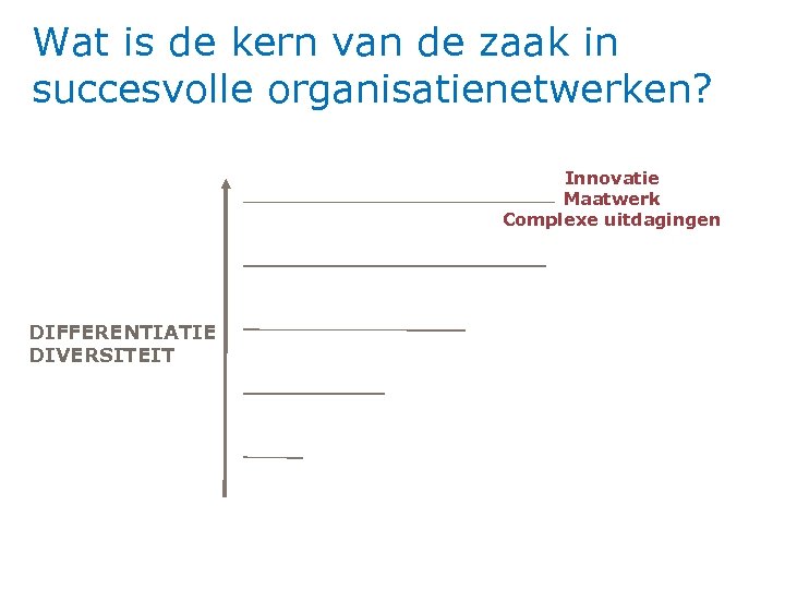 Wat is de kern van de zaak in succesvolle organisatienetwerken? Innovatie Maatwerk Complexe uitdagingen