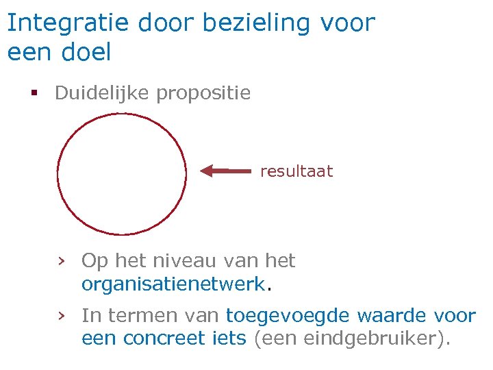 Integratie door bezieling voor een doel § Duidelijke propositie resultaat › Op het niveau