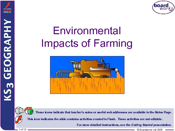 Environmental Impacts of Farming These icons indicate that teacher’s notes or useful web addresses