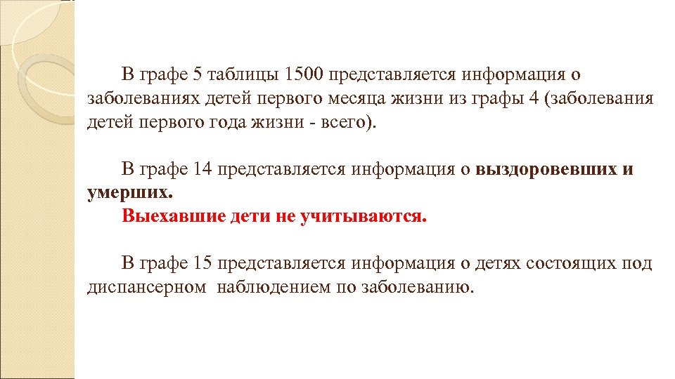  В графе 5 таблицы 1500 представляется информация о заболеваниях детей первого месяца жизни