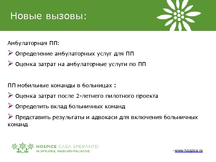 Новые вызовы: Амбулаторная ПП: Ø Определение амбулаторных услуг для ПП Ø Оценка затрат на