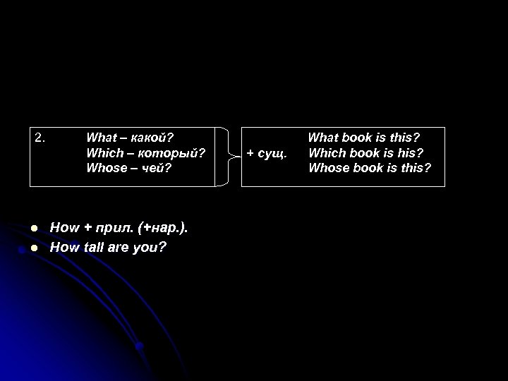 2. l l What – какой? Which – который? Whose – чей? How +