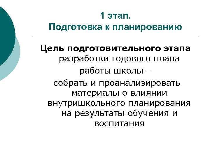 Разработка годового плана начинается с плана