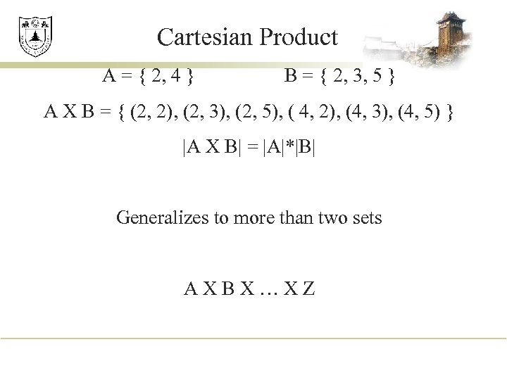 Cartesian Product A = { 2, 4 } B = { 2, 3, 5