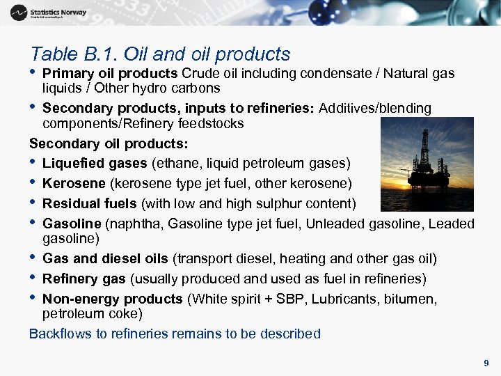 Table B. 1. Oil and oil products • Primary oil products Crude oil including