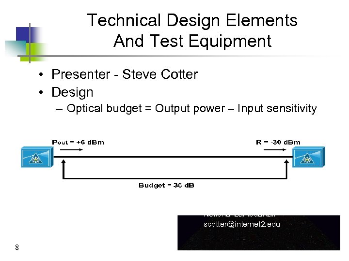 Technical Design Elements And Test Equipment • Presenter - Steve Cotter • Design –
