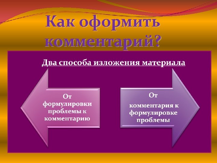 Как оформить комментарий? ü Автор раскрывает проблему на примере… ü В центре внимания автора…