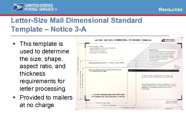 Resources Letter-Size Mail Dimensional Standard Template – Notice 3 -A This template is used