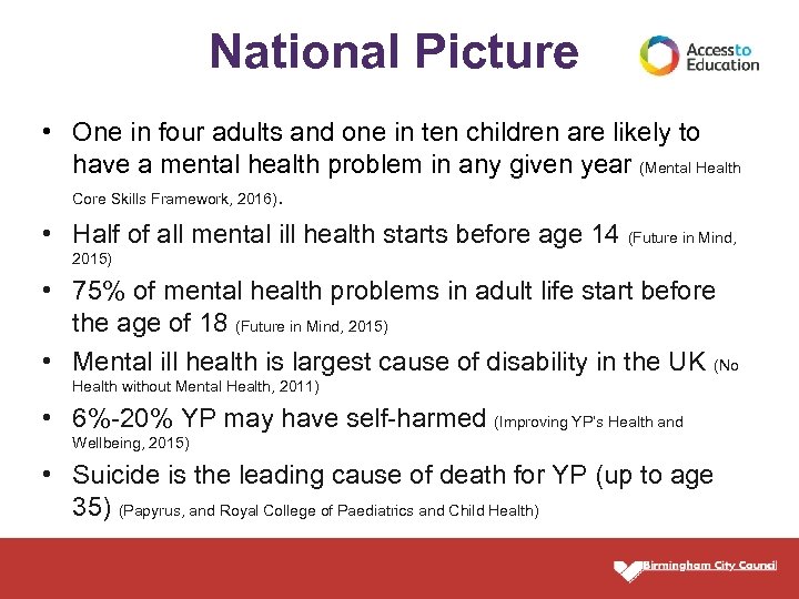 National Picture • One in four adults and one in ten children are likely