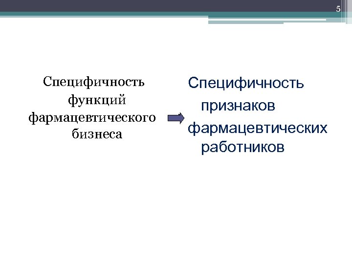 5 Специфичность функций фармацевтического бизнеса Специфичность признаков фармацевтических работников 