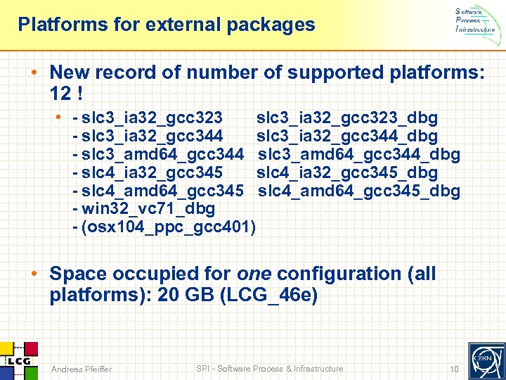 Platforms for external packages • New record of number of supported platforms: 12 !