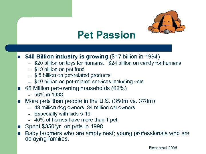 Pet Passion l $40 Billion industry is growing ($17 billion in 1994) – –