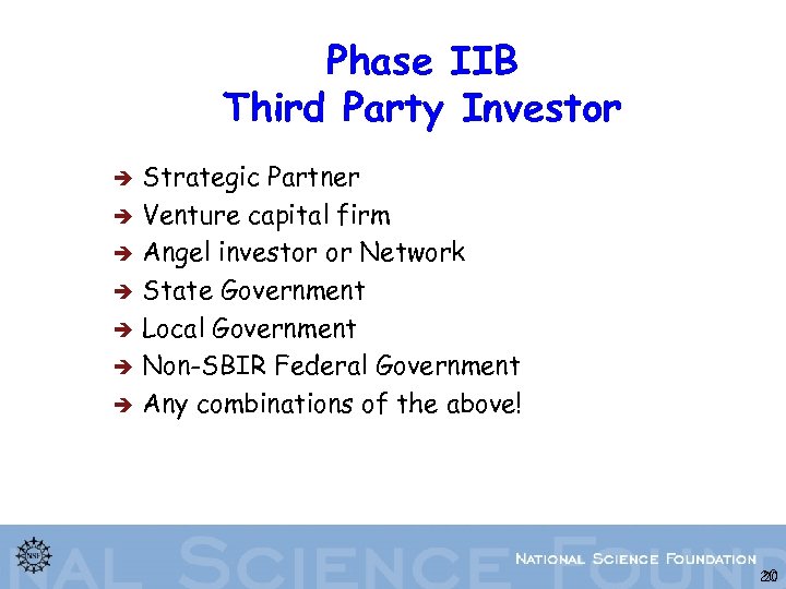 Phase IIB Third Party Investor è è è è Strategic Partner Venture capital firm